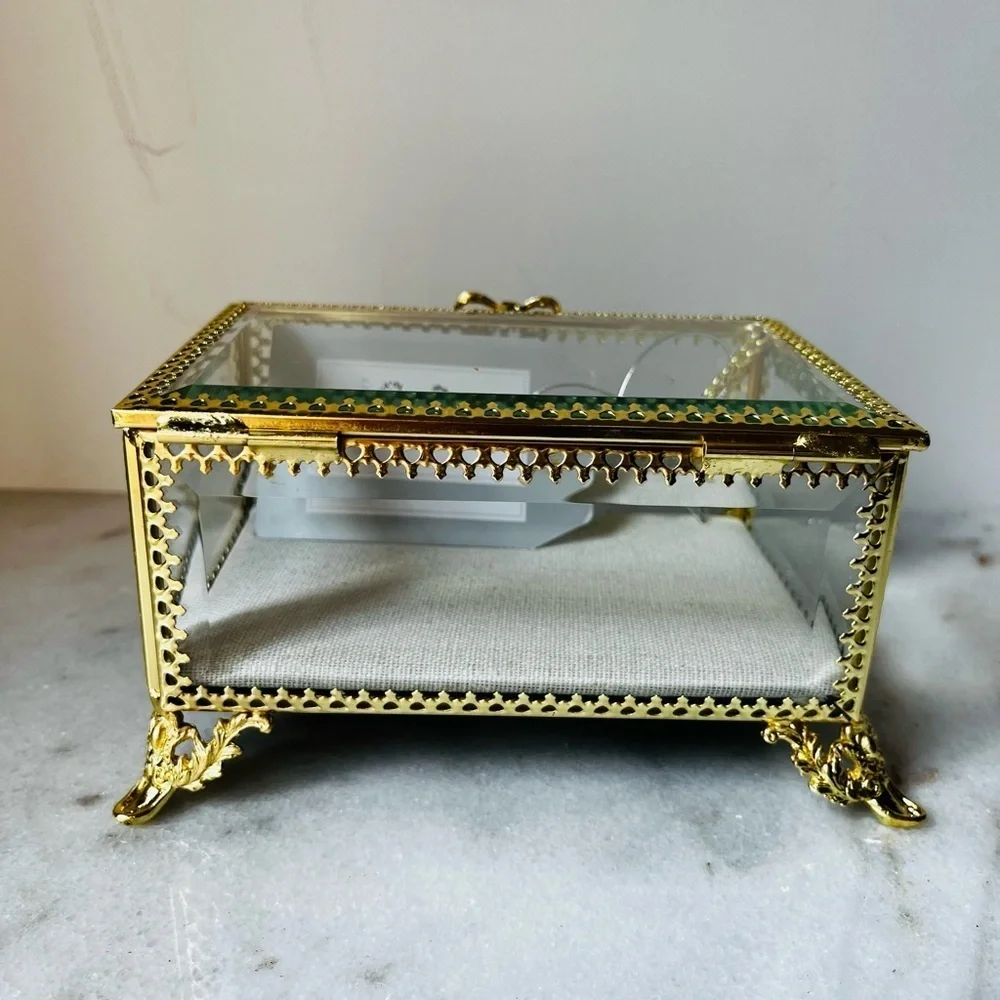 Elegant Gold Glass Jewelry Box